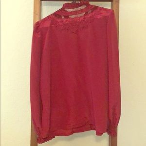 Vintage red lace high neck blouse